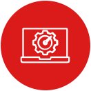 Red and white icon referencing technical organizations.